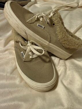 Vans Taupe Suede Low-Top Sneakers with Sherpa Lining